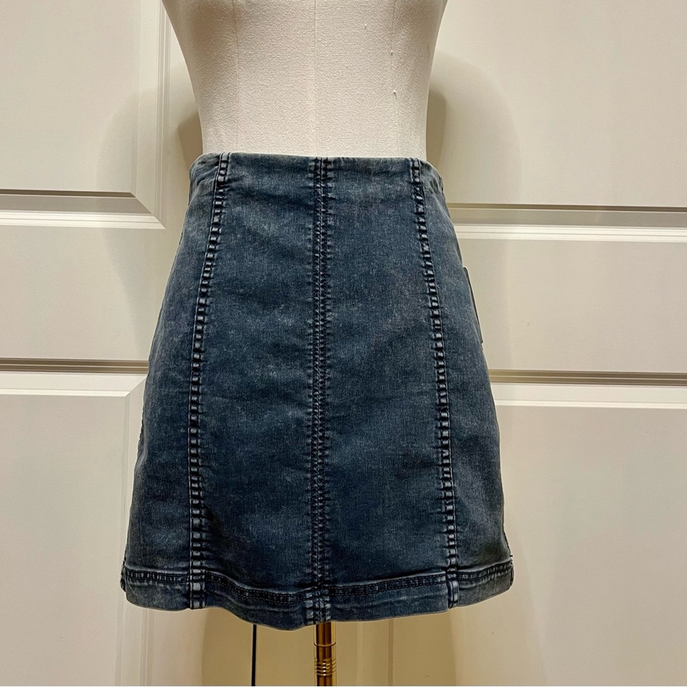 Free People Modern Femme Stretch Westminster Blue Mini Skirt Sz 12
